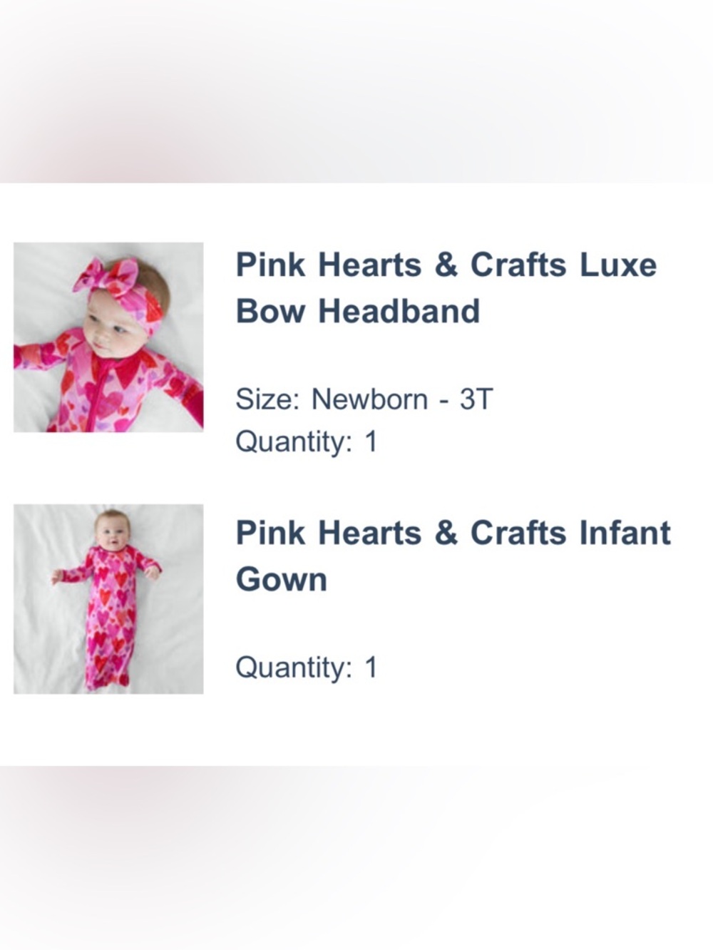 Little Sleepies limited edition Pink Hearts Infant Gown with Bow Headband